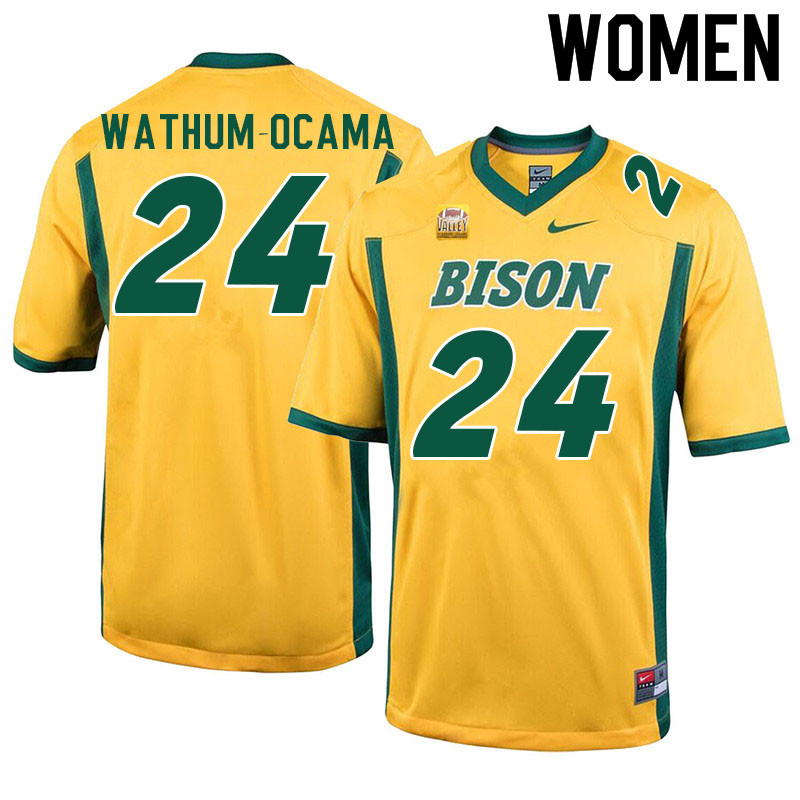 Women #24 Jenaro Wathum-Ocama North Dakota State Bison College Football Jerseys Sale-Yellow
